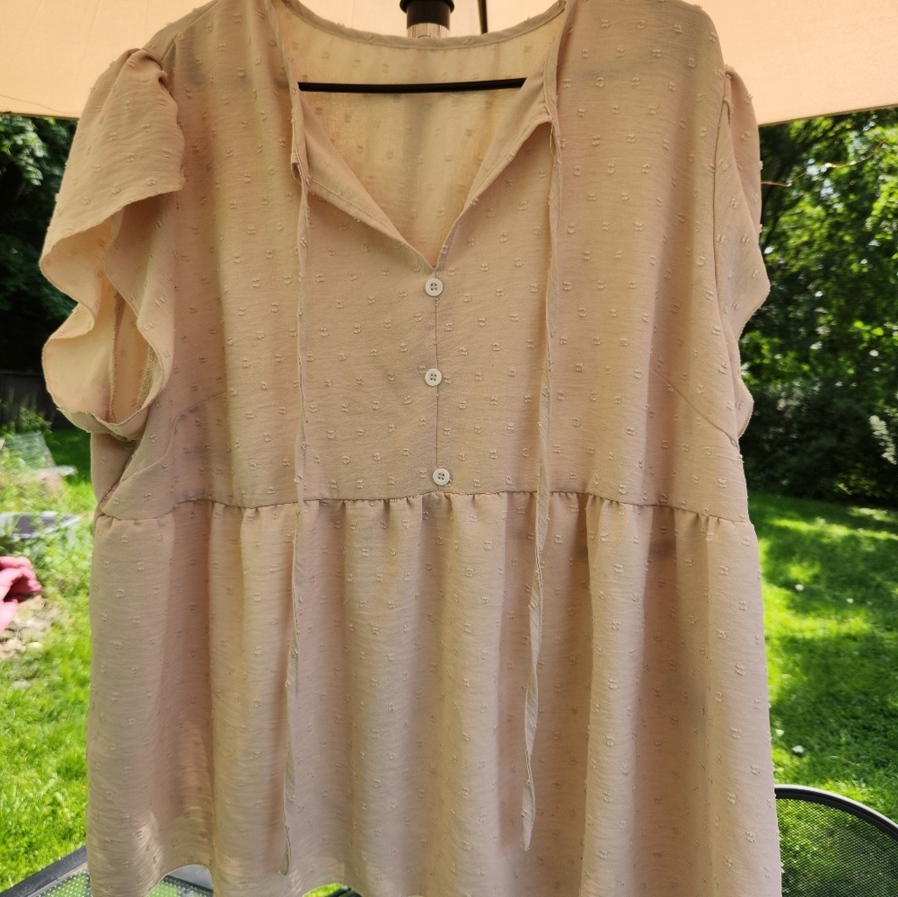 SHEIN Tan Buttoned Peplum Blouse with Notched Collar